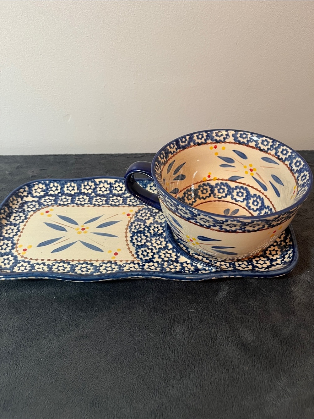 Temp-Tations Blue OLD  WORLD Soup & Bread set kitchen bowl platter dinnerware